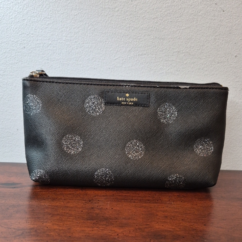 Kate Spade Black and Silver Polka Dot Cosmetic Bag